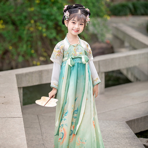 Girls Kids Chinese Hanfu fairy dress green floral princess cosplay kimono dresses children ancient Chinese ancient folk costume outfit for baby