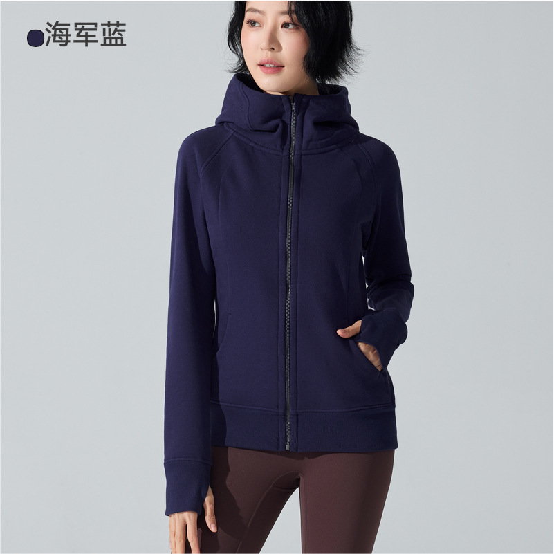 Otoño y invierno abrigo deportivo caliente con cremallera completa con chaqueta de yoga encapuchada con camisa de lana para correr y correr chaqueta de fitness image 9