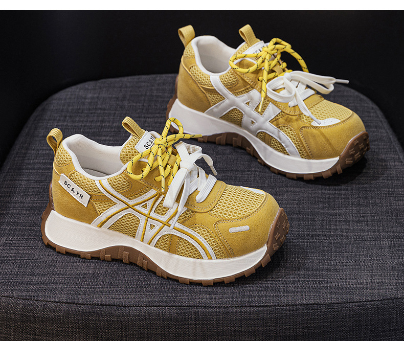 Giày sneaker nữ đế dày phong cách Đức Huấn (German Trainer) mùa xuân 2026, đế bánh mì ôm eo, phối màu trẻ trung — Be 5025, Xám 5025, Vàng 5025 chi tiết 15
