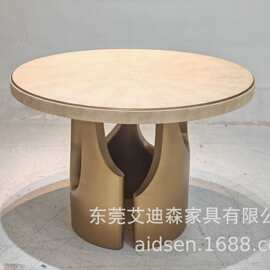 高端扪皮蛇纹纹理圆形餐桌法式复古奶油家用高级感桌子设计款圆桌