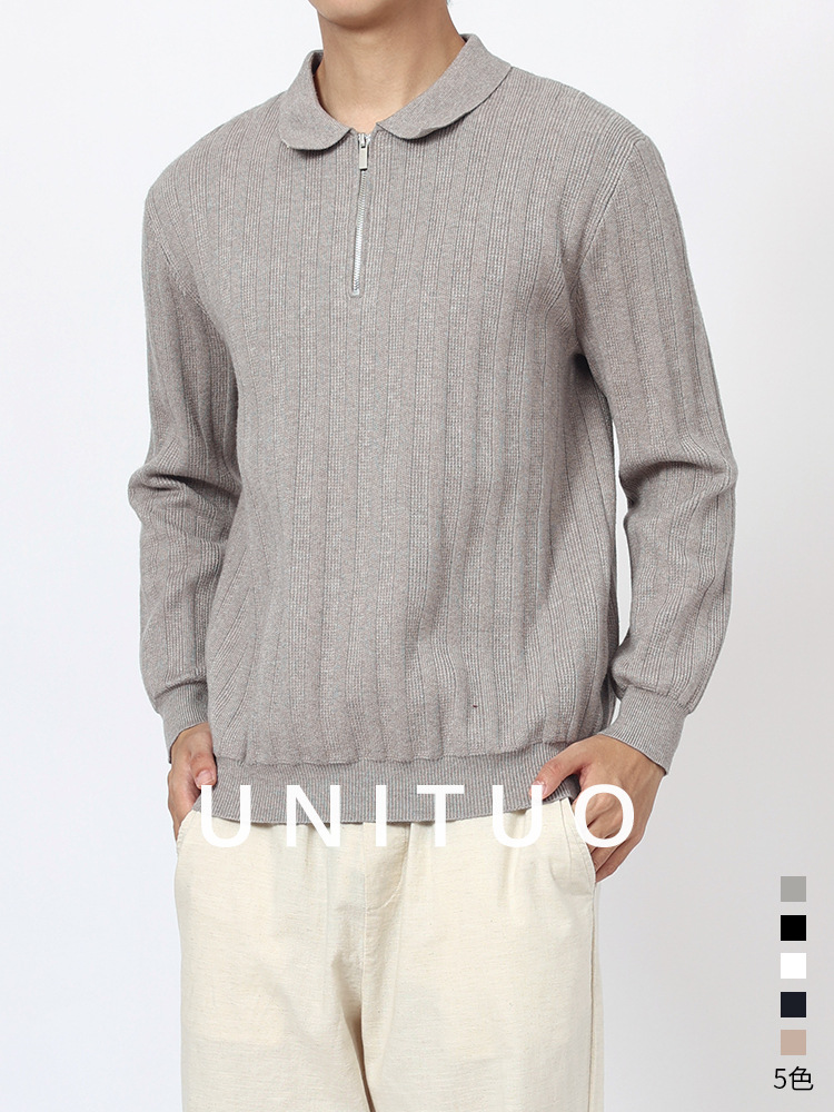 Camisas de punto con cremallera vertical de alta calidad para hombres, camisas de polo de manga larga, suéter para hombres.