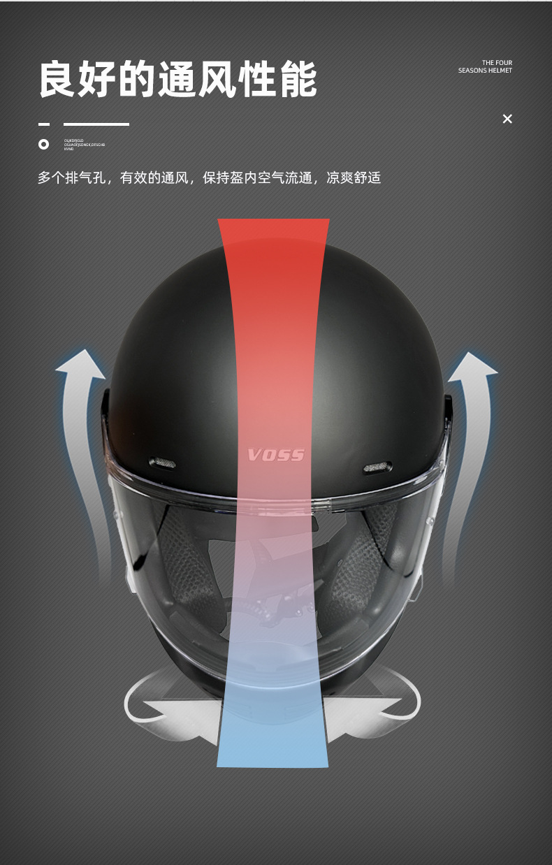 Voss New National Standard Cruise Cycling Motorcycle Electric Vehicle Full-Face Helmet Retro Motorcycle Open-Face All-Season Safety Helmet for Men and Women