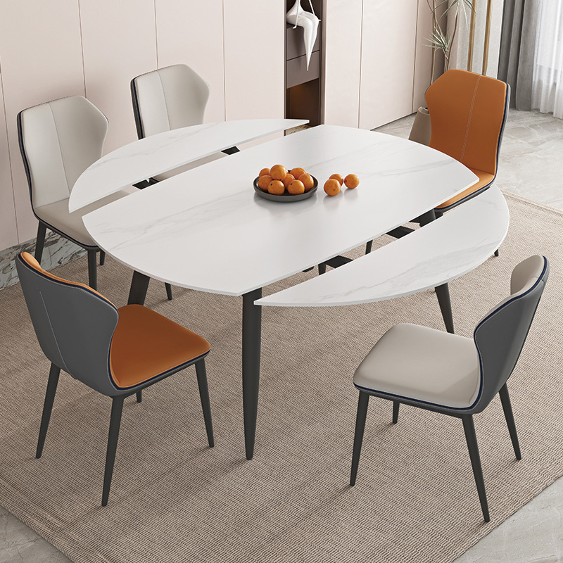 Mesa de comedor de tabla de roca retráctil para hogares pequeños, combinación de mesa y silla de madera sólida redonda simple y variable