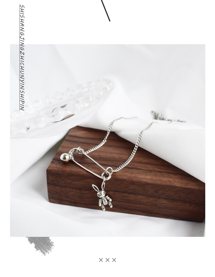 Linglang Vintage S925 Sterling Silver Necklace Safety Pin Necklace Dainty Silver Choker Necklace for Women
