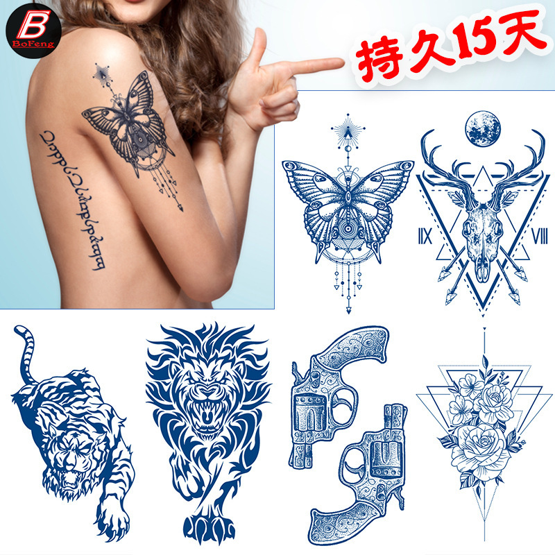 New Juice Tattoo Sticker Semi-permanent No Reflective Herbal Environmental Protection Night Market Stall Internet Celebrity Pistol Tattoo Sticker