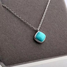 仿绿松石方形吊坠项链简约小众设计铜材质镶嵌时尚气质女士 批发