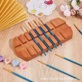跨境木制油漆刷架画笔收纳架水粉笔展示架带插槽水彩笔整理架