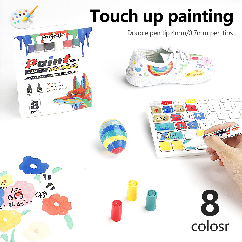 Bolígrafo de pintura de doble cabezal de color de venta caliente transfronterizo, bolígrafo de pintura impermeable para neumáticos de automóvil, marcador aceitoso que no se desvanece