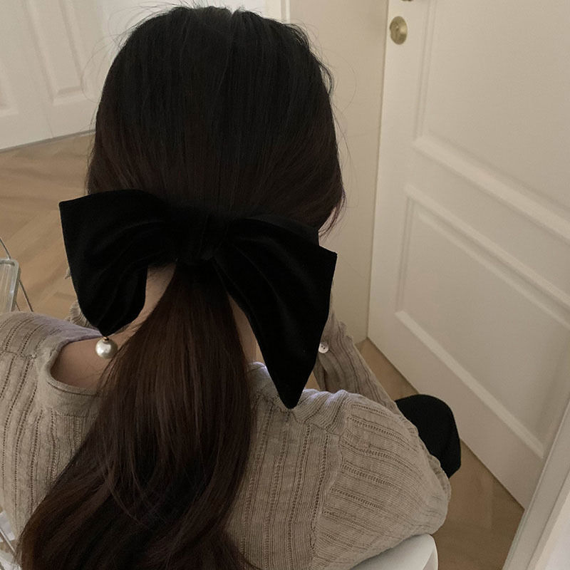 Horquilla para el pelo de terciopelo perlado de alta calidad de Ernie's Daily con lazo para niña, accesorio para el pelo con pinza lateral y flequillo_voghion.com