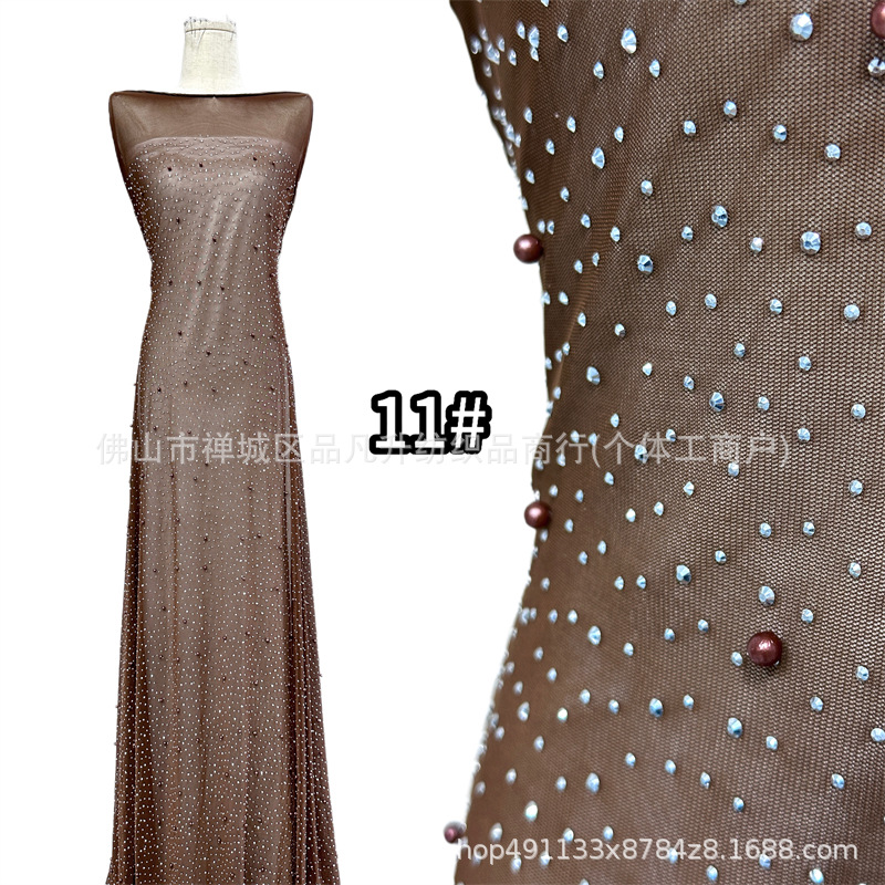 Nuevo full sky star perla caliente tela de malla de perla multicolor mano clavado cuentas para el pecho vestido de noche tela de boda