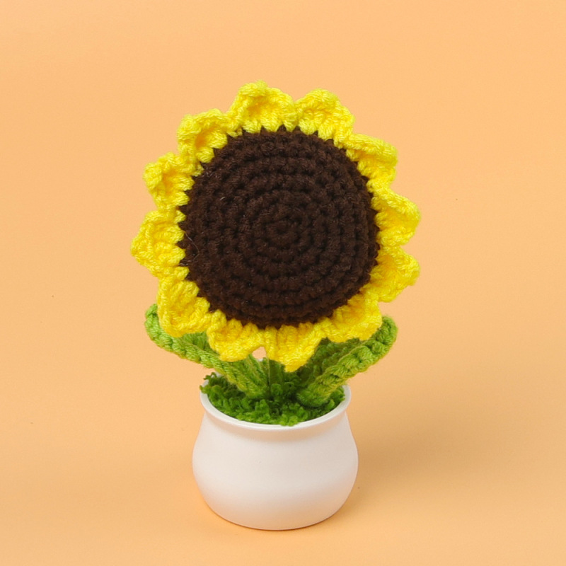 完成品クロスボーダーニットウールひまわり鉢植え造花研究デスクトップ装飾品卒業子供の日の小さなギフト|undefined