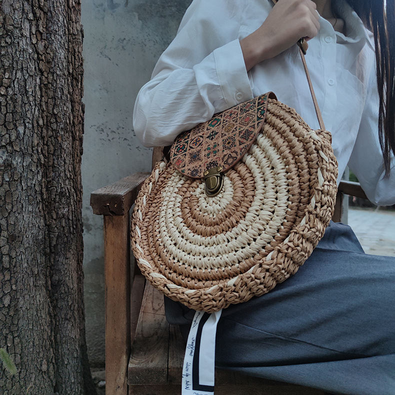 Mujeres Medio Sorbete Bloque De Color Color Sólido Vacaciones Playa Tejido Cremallera Bolsa De Paja display picture 10