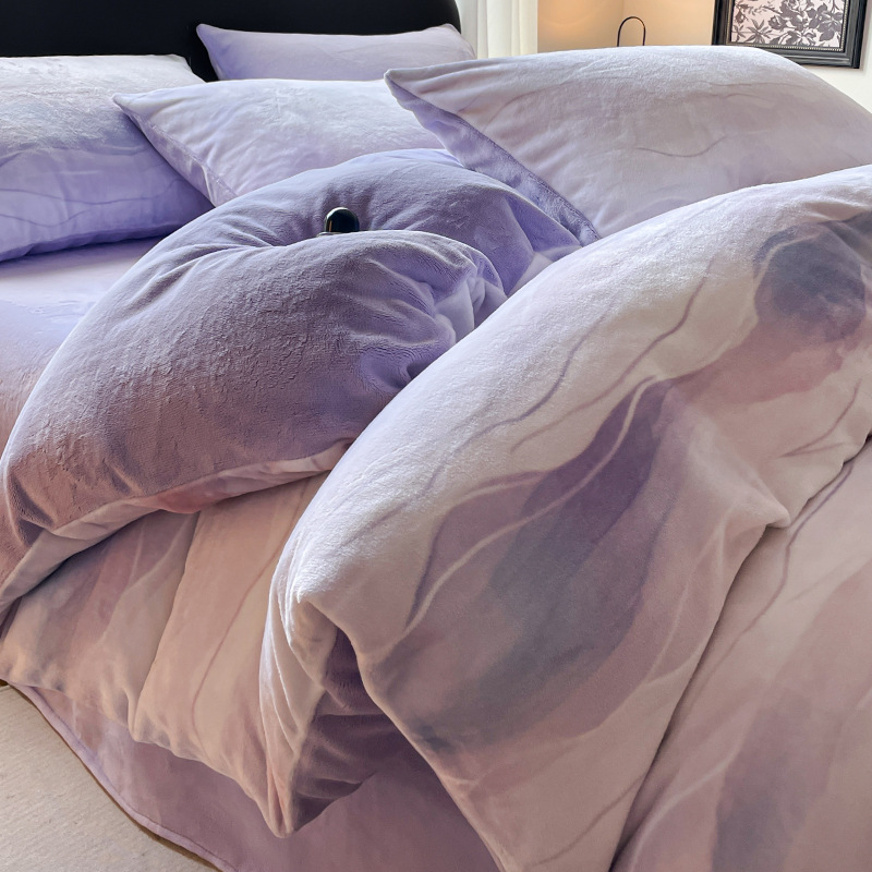 Otoño e invierno engrosado leche cama de cuatro piezas conjunto de coral cubierta de edredón de flanel doble sábanas de tres piezas conjunto