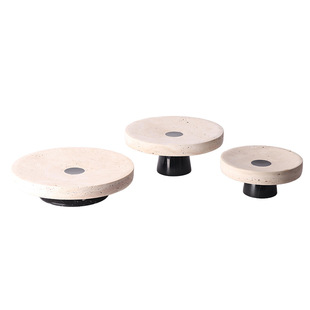 Modern Simple Wabi-Sabi Style Natural Travertine Marble Tall Round Fruit Plate Tray Living Room Entrance Home Accessories
