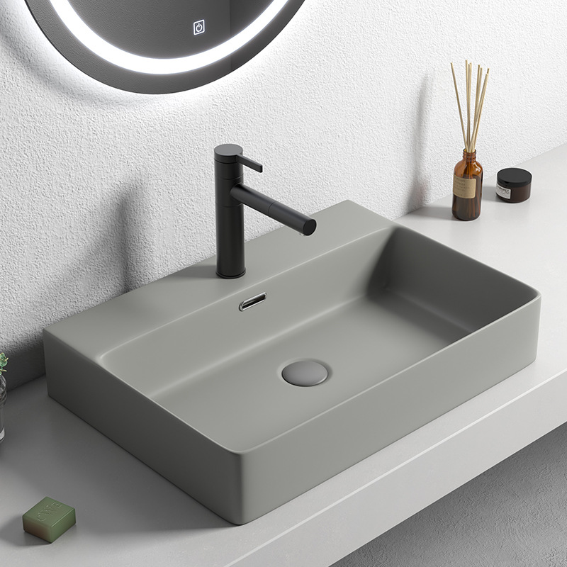 Mesa nórdica cuenca gris lavabo cuadrado de cerámica del hogar lavabo de gran tamaño lavabo único lavabo Baño