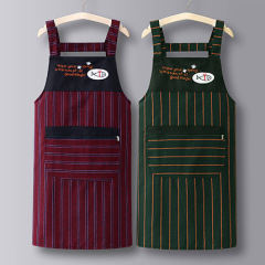 新しいファッション綿ジッパーポケットサスペンダーエプロン女性の縦縞家庭料理エプロンオーバーオール作業服