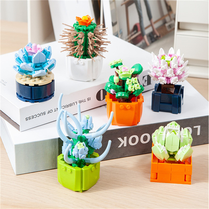 Cross-border English version compatible with Lego fleshy bouquet small particle ornaments educational children's assembled gift toy building blocks