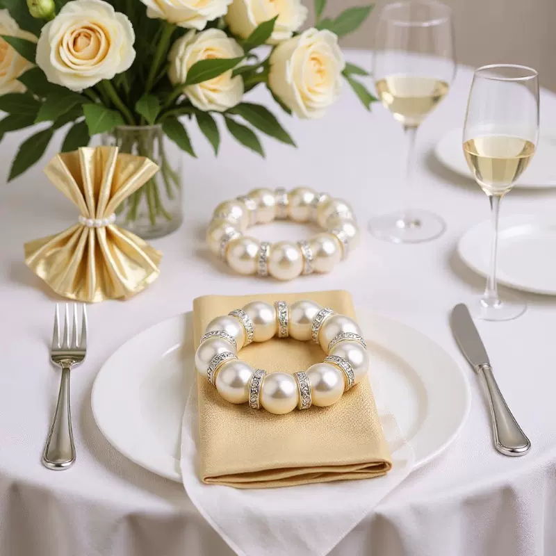 串珠珍珠餐巾环 镶钻餐巾扣 精致珍珠餐巾圈 酒店餐桌摆台