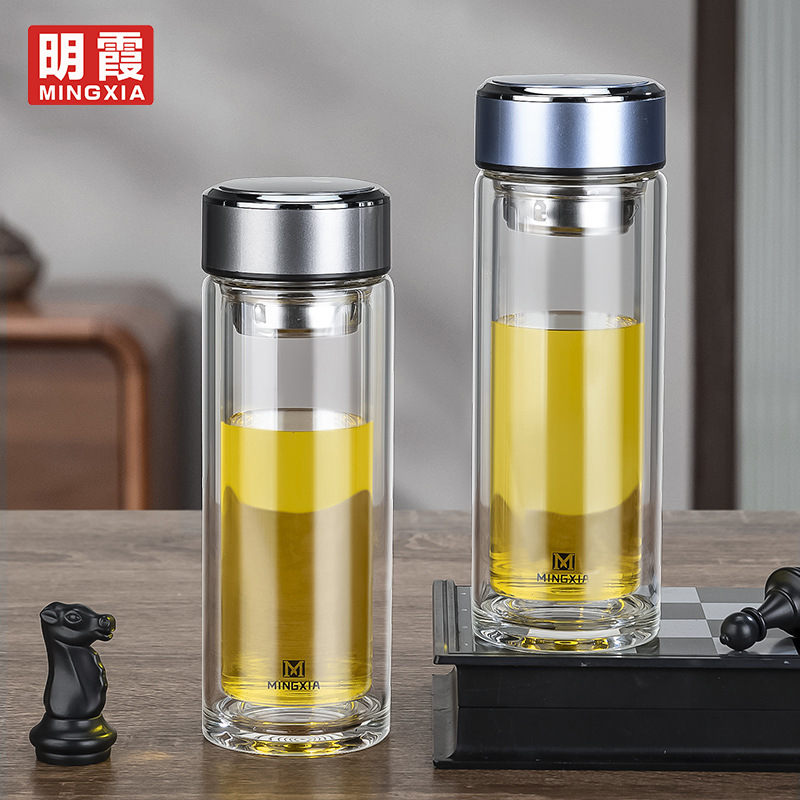 Men's Business Tea Cup with Double Layer Borosilicate Glass, Simple Office Water Cup as Gift, Wholesale