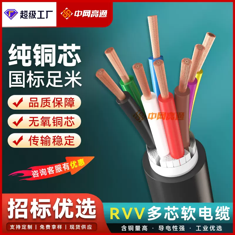 RVV护套线软电缆线电源线268多芯无氧铜控制信号线工程电线