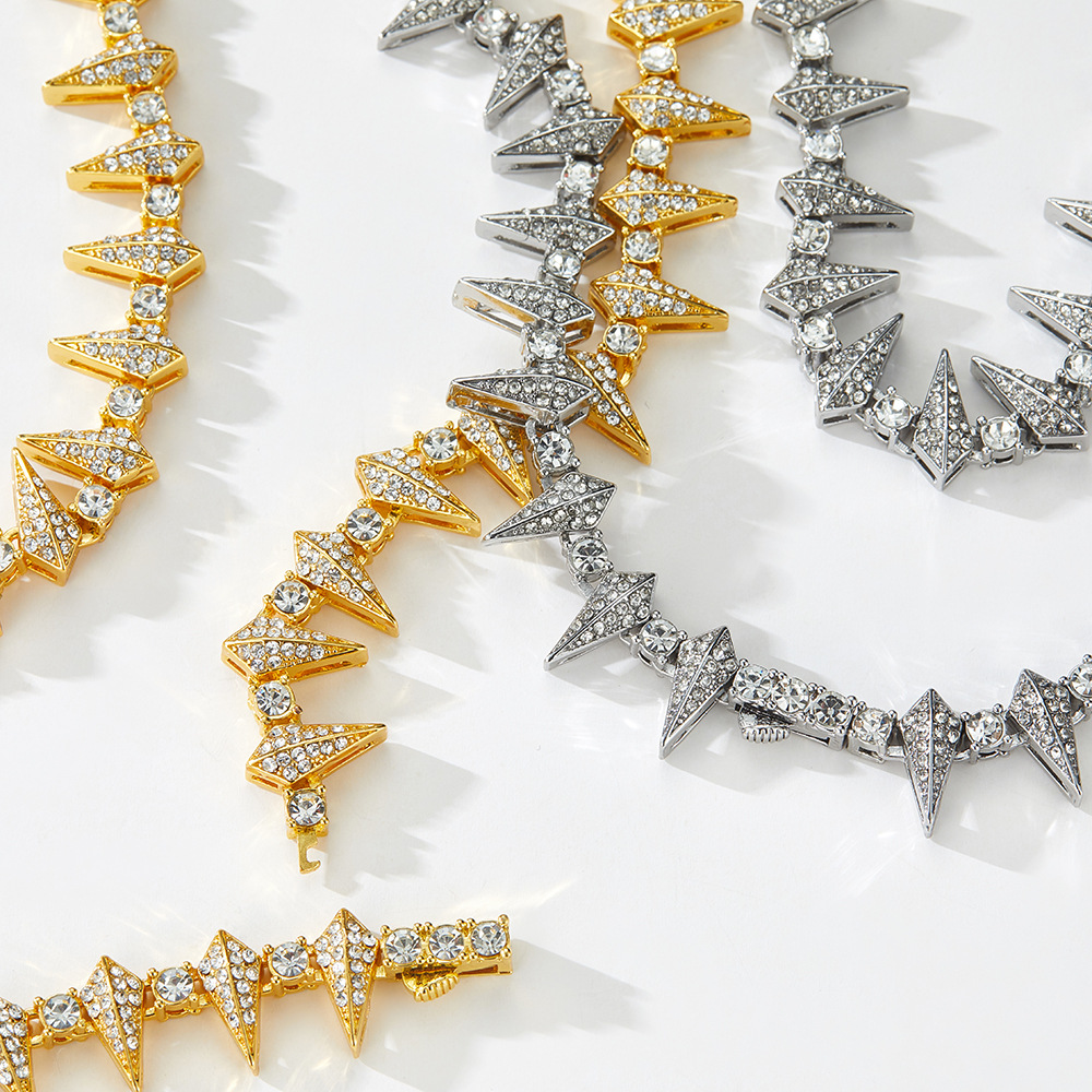 Rhinestones Inlay Material Necklace Classification Hip Hop Necklace Jewelry Hiphop Zinc Alloy Rhinestone Cuban Link Chain Necklace Couple Trendy Brand