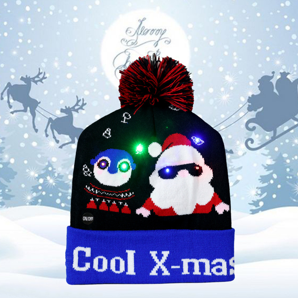Sombrero de Navidad de invierno transfronterizo sombrero de soldado jacquard de punto de moda fiesta de Navidad cálido sombrero de luz LED al por mayor