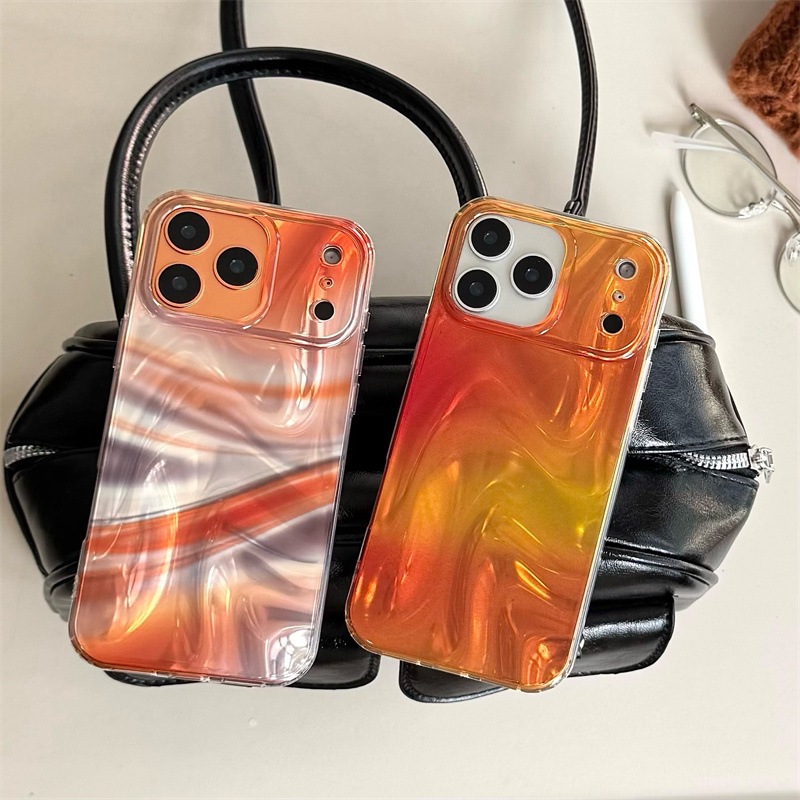 iPhone 13-18 Pro Max üçün narıncı saten telefon qabı