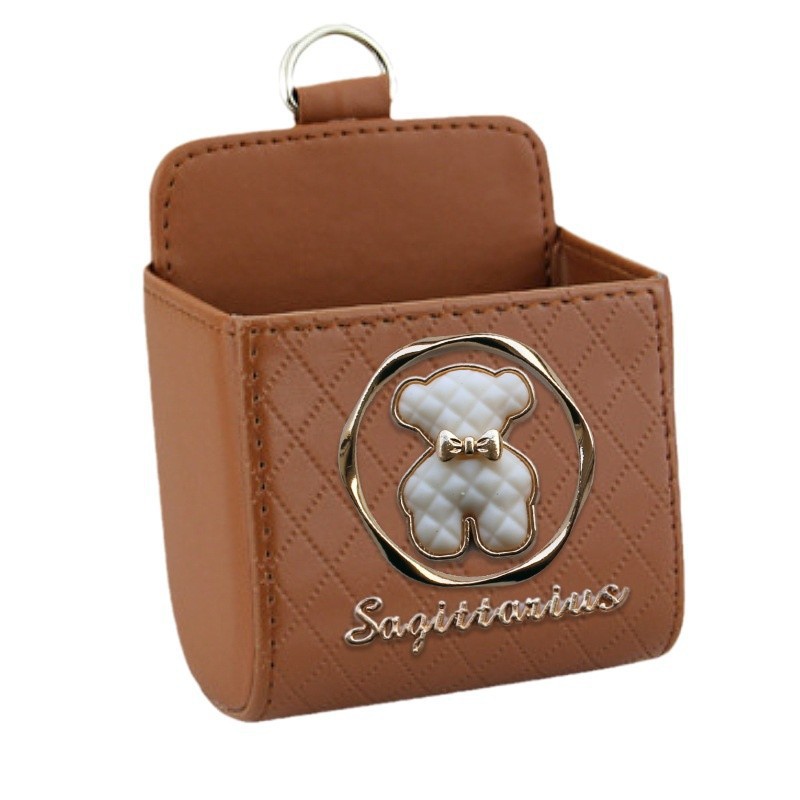 Bolsa de almacenamiento de salida de aire del automóvil bolsas de colgar de teléfonos móviles creativas de metal osos pequeños cajas de almacenamiento de artículos de automóvil almacenamiento de suspensión
