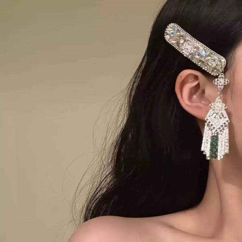 璀璨星河~黑曜石闪钻名族风铃铛流苏发夹女感甜美前额侧边夹包邮|undefined