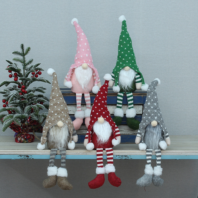 Hand-Knitted Faceless Hanging Leg Doll - Cozy Christmas Table Decor, Perfect Gift For Holiday Season (Pink/Red/Gray/Brown/Green)"_voghion.com