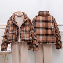 格子羽绒服女立领冬季新款加厚保暖面包服短款宽松小个子外套