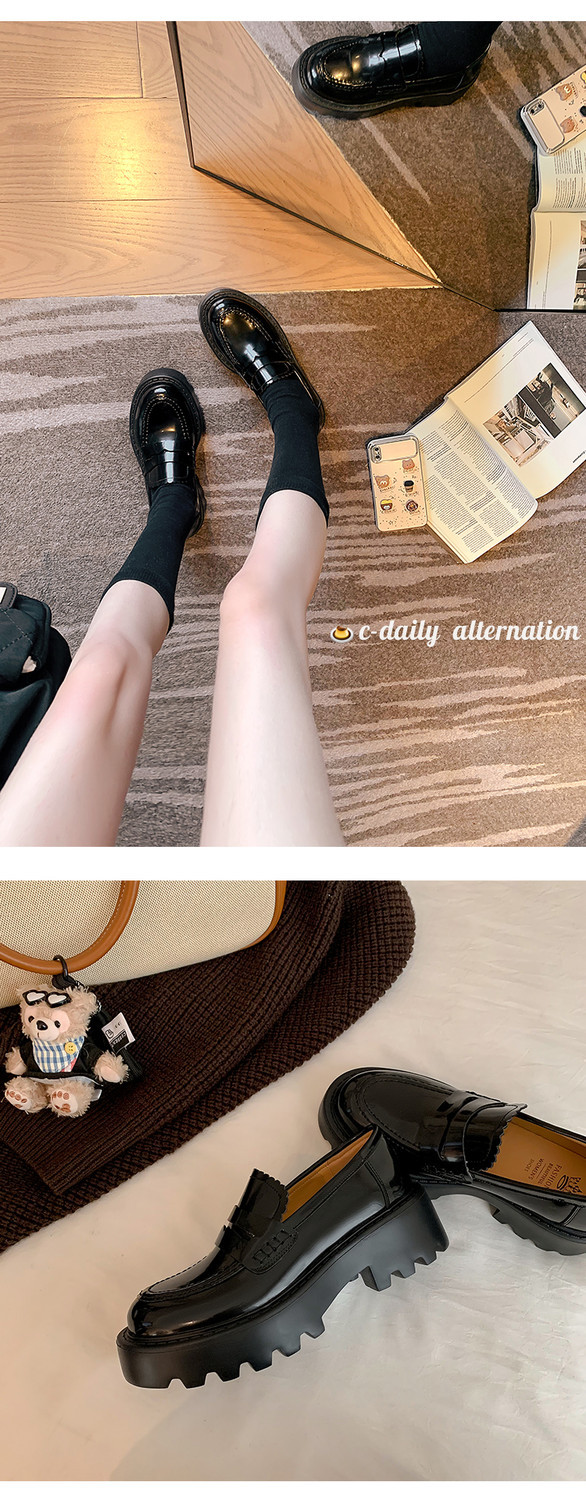 Giày lười nữ mũi tròn miệng sâu đế xuồng da thật gót vừa phải — Màu nâu, Màu đen chi tiết 18