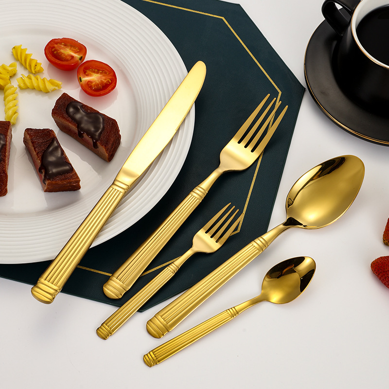 Columna romana vajilla de acero inoxidable cuchillo, tenedor y cuchara juego de 24 piezas hotel restaurante bistec cuchillo, tenedor y cuchara vajilla occidental cuchillo y tenedor