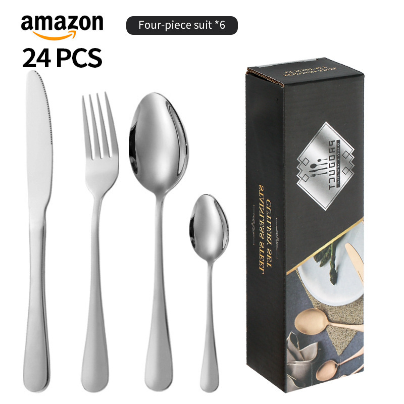アマゾン爆金西食器1010四主部品24点セットステンレスナイフフォークスプーンクロスボーダー礼箱食器セット|undefined
