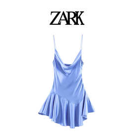 ZARK 欧美新款丝缎不对称下摆短连衣裙 跨境外贸女装批发 3152350