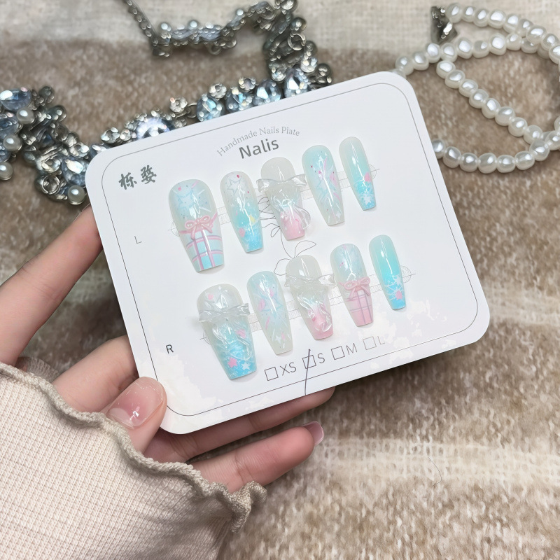 2026 Spring Mint Spring News Fresh Star Flowers Transparent Bow Handmade Wearable Nails High-End Nail Art 2026 Spring Mint Spring News Fresh Star Flowers Transparent Bow Handmade Wearable Nails High-End Nail Art