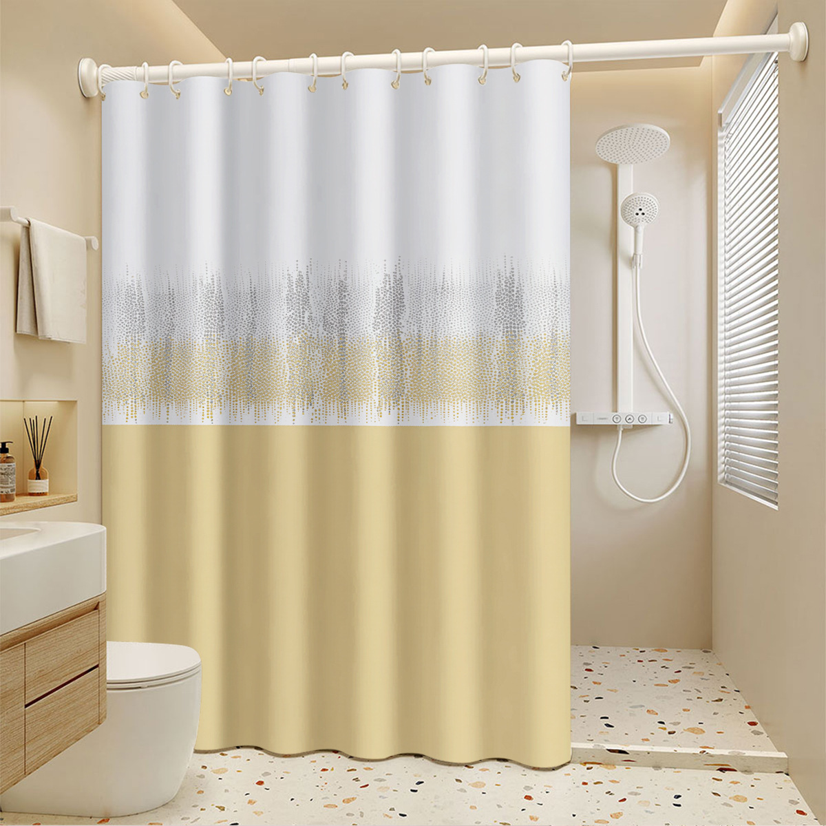 No-drill Retractable Rod Fitting Room Partition Curtain, Opaque, Waterproof, Mold-resistant, Fabric Privacy For Clothing_voghion.com