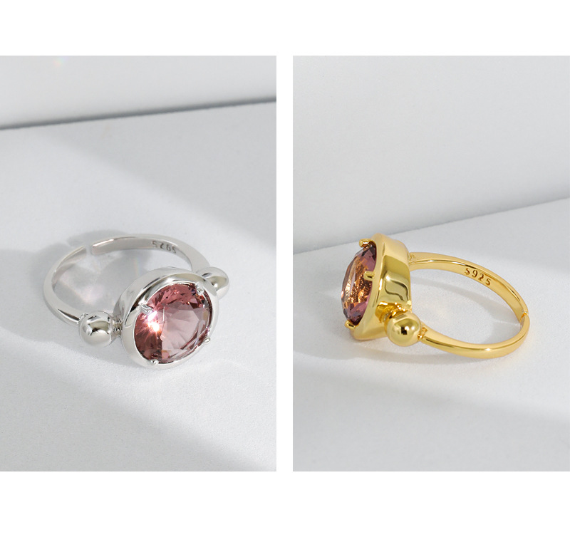 Fashion Round Sterling Silver Plating Artificial Gemstones Open Ring