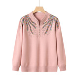 洋气妈妈装绣花毛衣中年妇女秋冬装保暖上衣中老年打底衫风衣，女装针织衫/毛衣，妃慕昵服饰