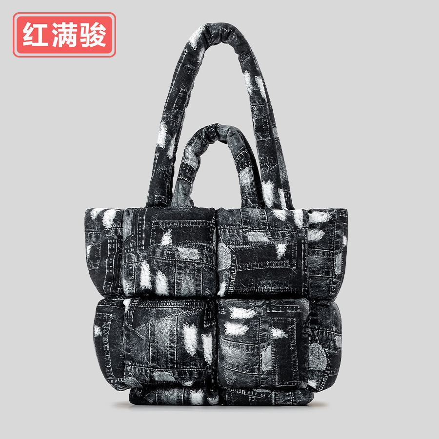 Nuevo bolso transfronterizo de las mujeres acolchadas de algodón simple bolsa de espacio lleno de algodón suave bolso de hombro lleno de tela escocesa