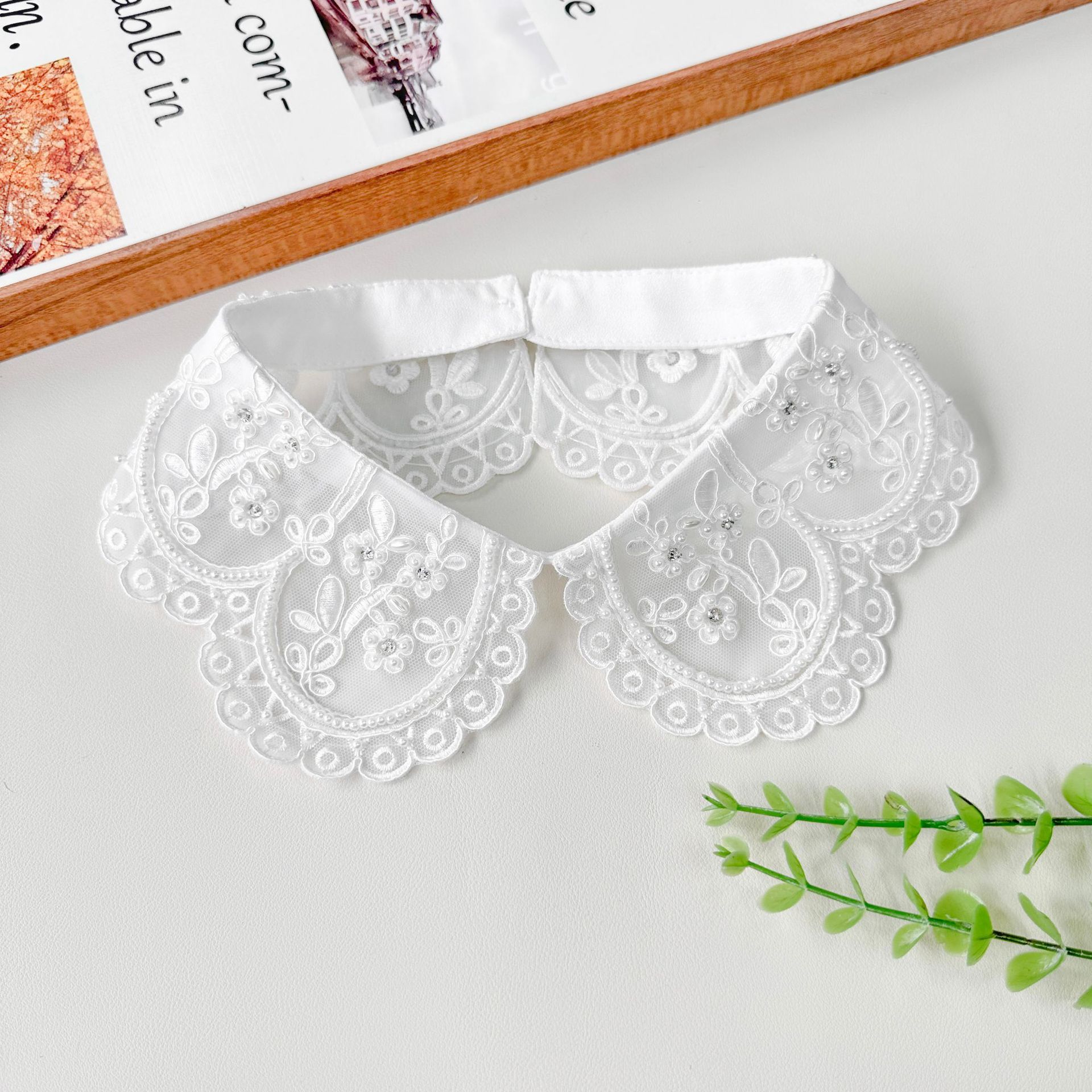Material de malla exquisito bordado de flores moda retro industria pesada abalorios salvaje ropa de mujer ropa para niños camisa cuello decorativo image 4