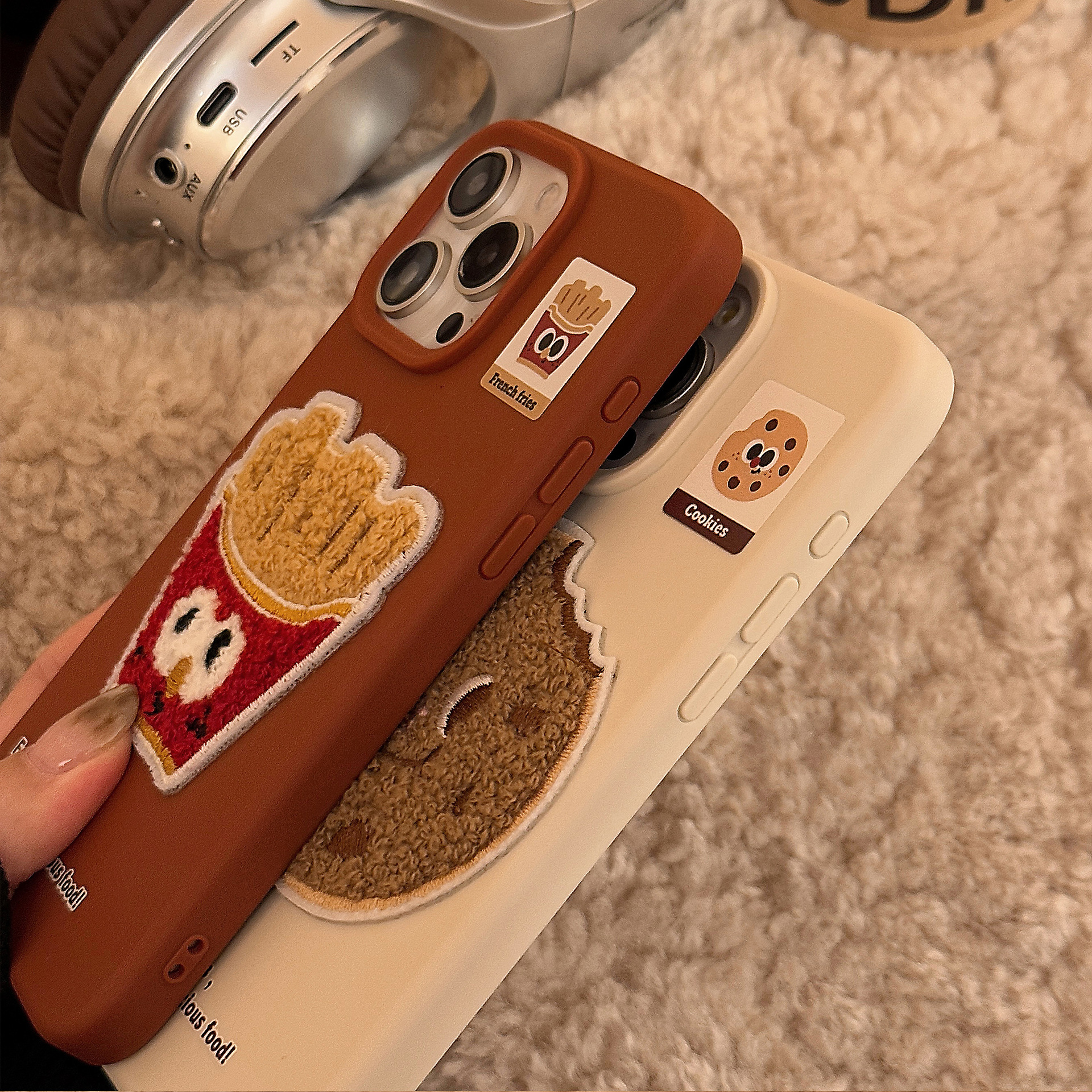 55g Weight iPhone Applicable Brands Phone Cases Classification tpu Material Donuts, French Fries, Cake Pattern Cute Style Embroidery Craft Tpu Donuts French Fries Cake Embroidery Cute Phone Cases Phone Accessories 2