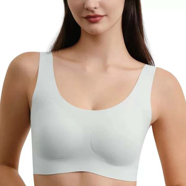 Women's Seamless Bra Full Coverage Wire Free Bra with Widened Straps and Sides, Plaid Breathable Smooth Slip-On