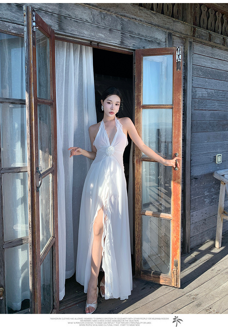 Beach Dress Women, Summer Wear For Seaside Vacations, Ultra-fairy Backless Dress, Bohemian Long Skirt With A Large Hem,_ecoleips.com