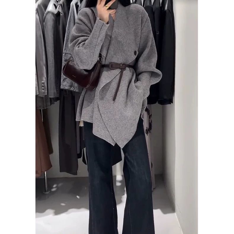 设计感收腰气质针织毛衣外套女新款秋冬色中长款外搭开衫厚|undefined