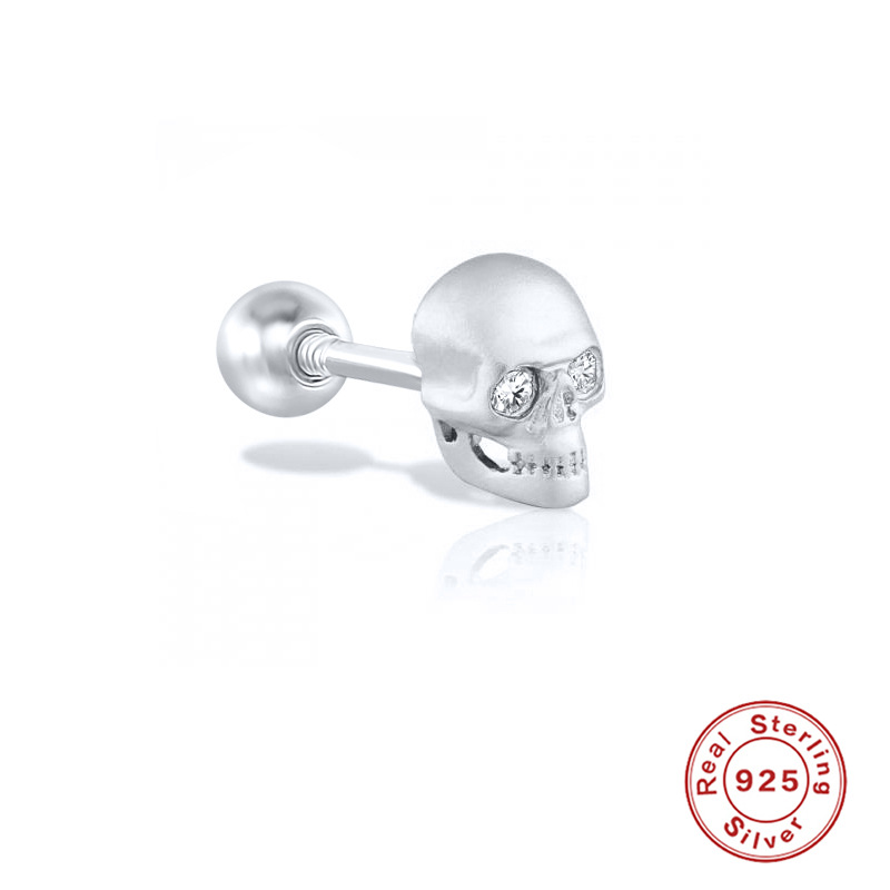 Fashion Skull Sterling Silver Inlay Zircon Ear Studs 1 Piece