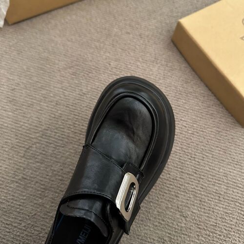 2025 Spring Black Thick Sole Small Leather Pump Slip-On Versatile Single Shoes Retro British Style Loafers for Women