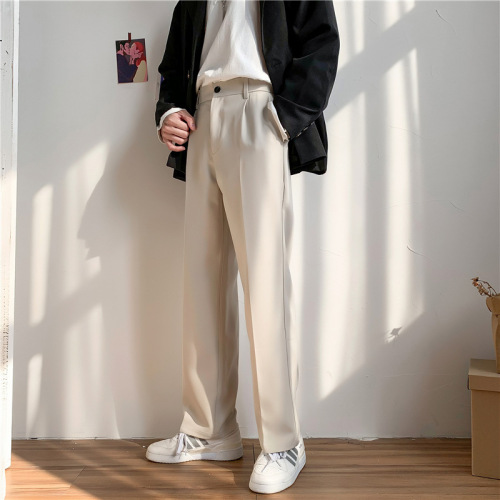 Men's Simple and Elegant Pleated Straight Leg Trousers - Spring and Summer, Korean Style, Trendy Loose Straight Wide Leg Casual Pants