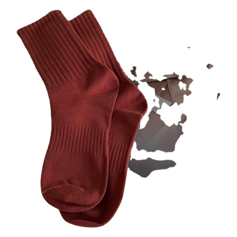 Plusox calcetines marrones calcetines de media pantorrilla de mujer Primavera, Otoño e Invierno calcetines japoneses retro hilo grueso pila ins moda