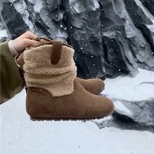 韩版平底雪地靴磨砂皮短靴女2025秋冬新款勃肯靴加绒羊羔毛毛靴女